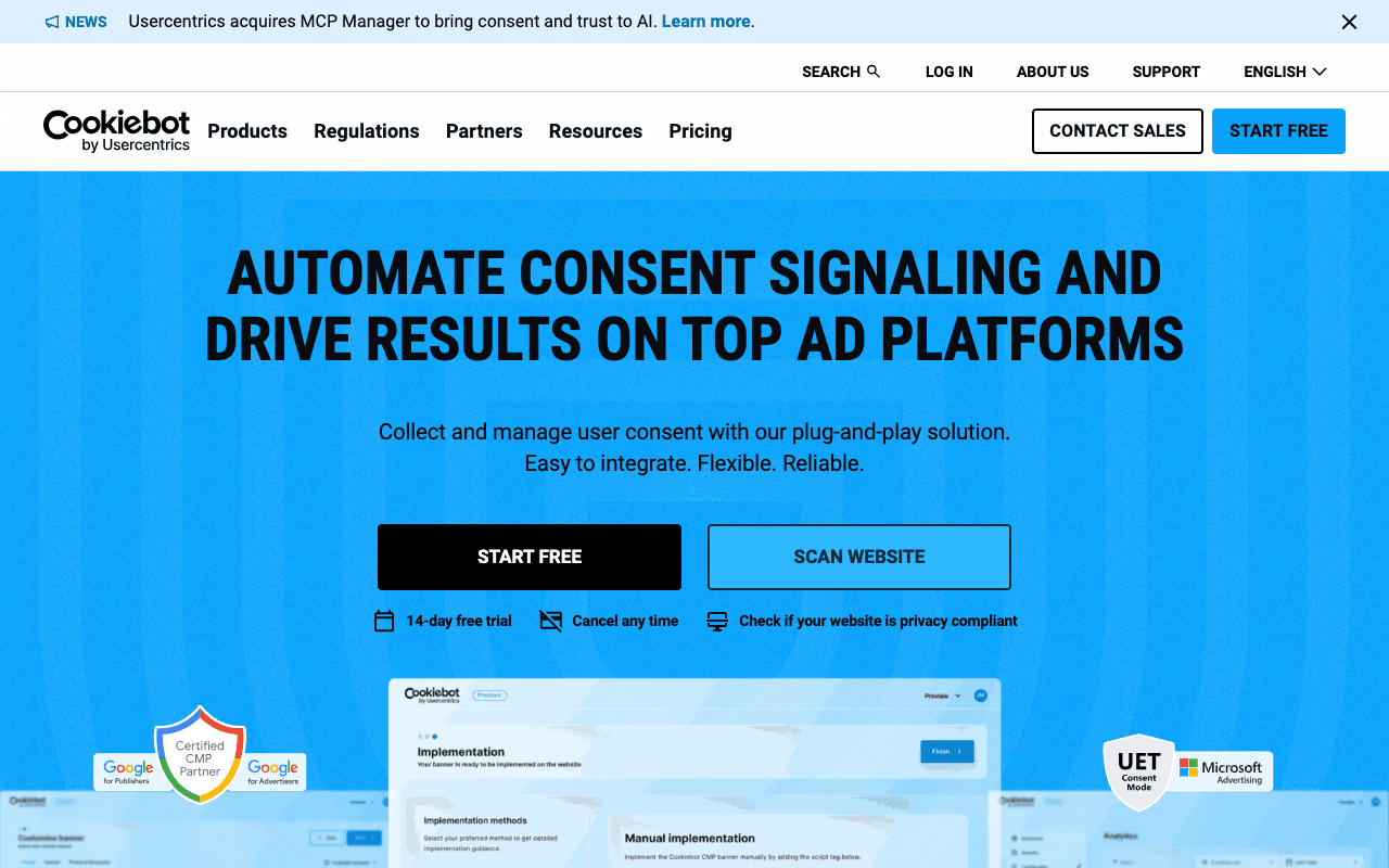 Cookiebot website screenshot