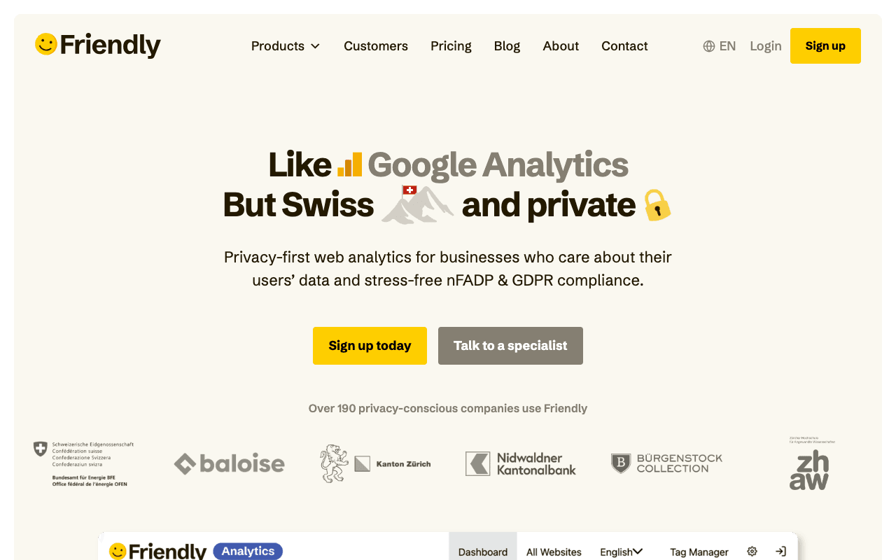Friendly Analytics website screenshot