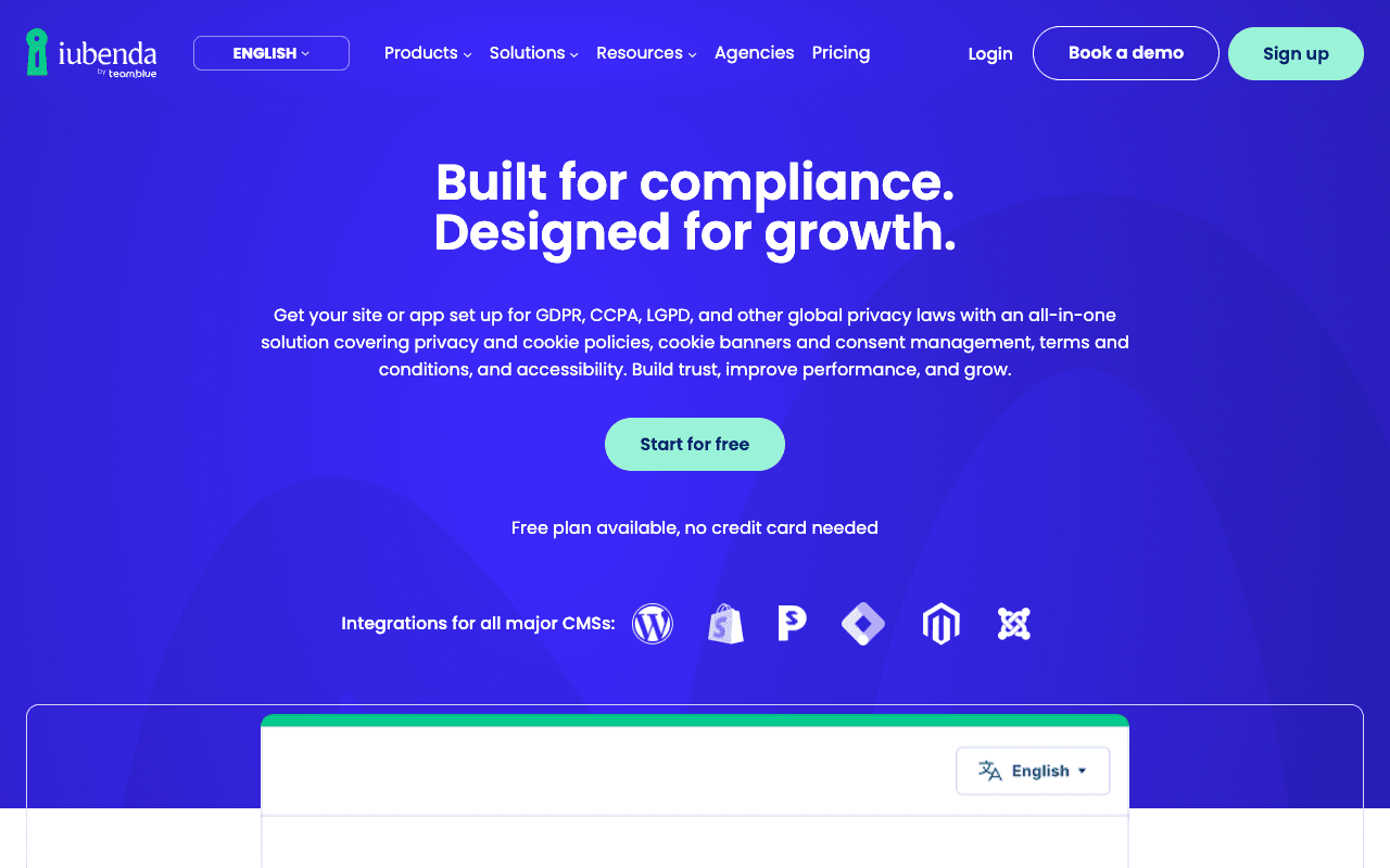 iubenda website screenshot