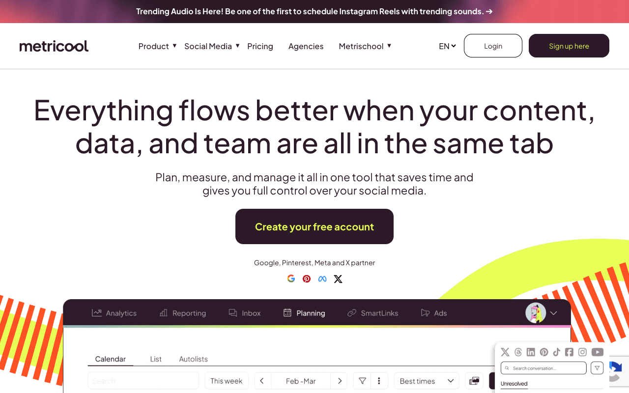 Metricool website screenshot