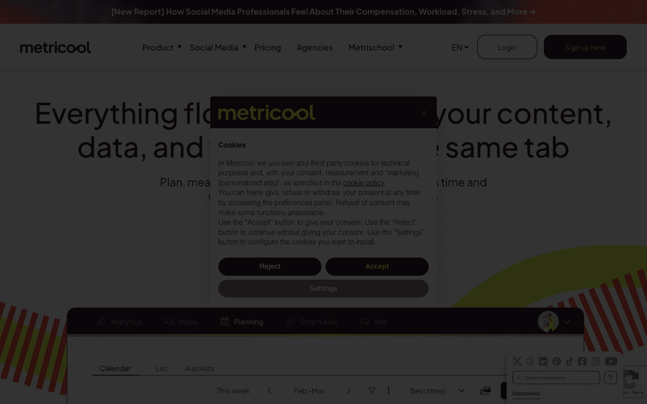 Metricool website screenshot