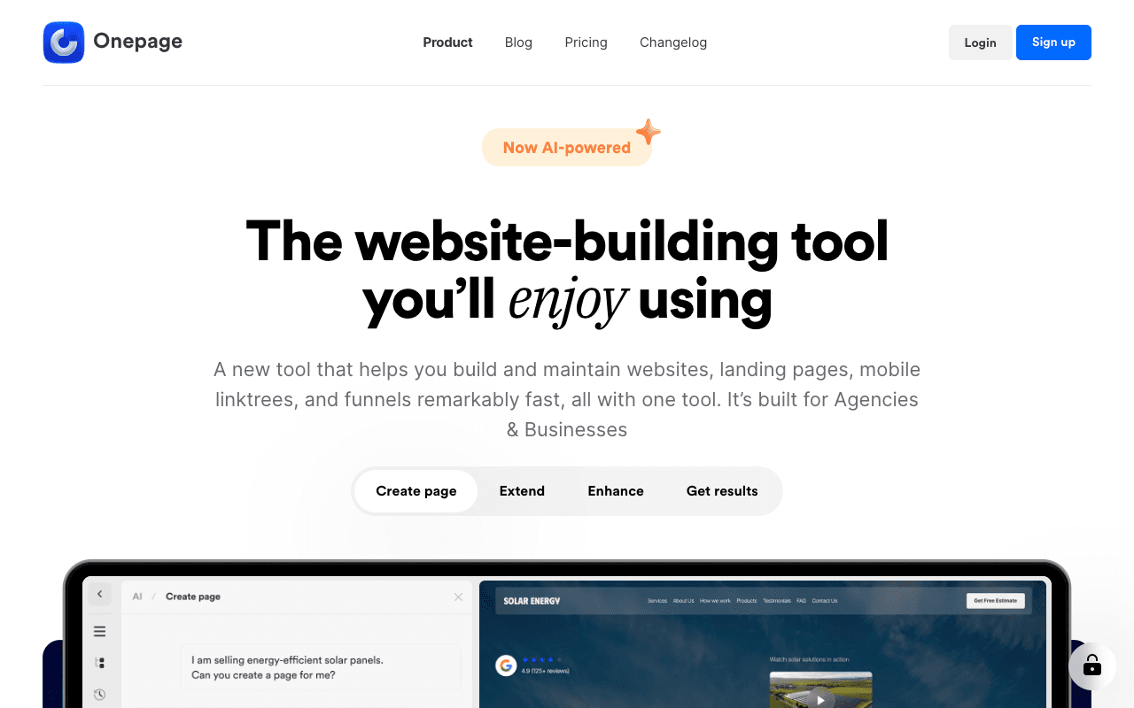 Onepage website screenshot