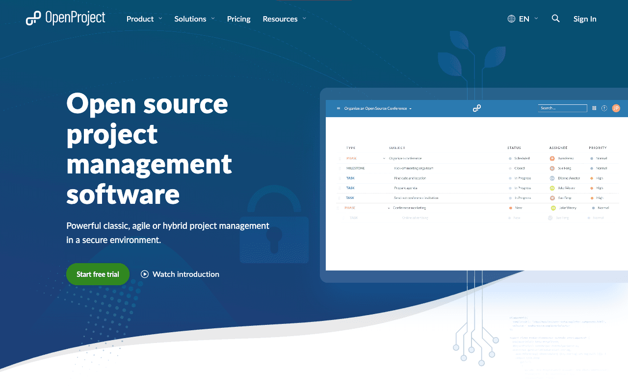 OpenProject website screenshot