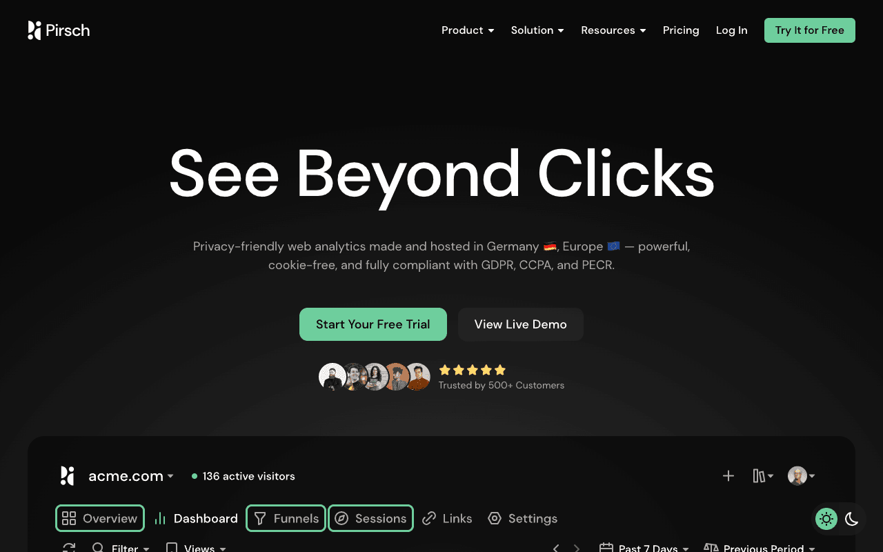 Pirsch Analytics homepage screenshot