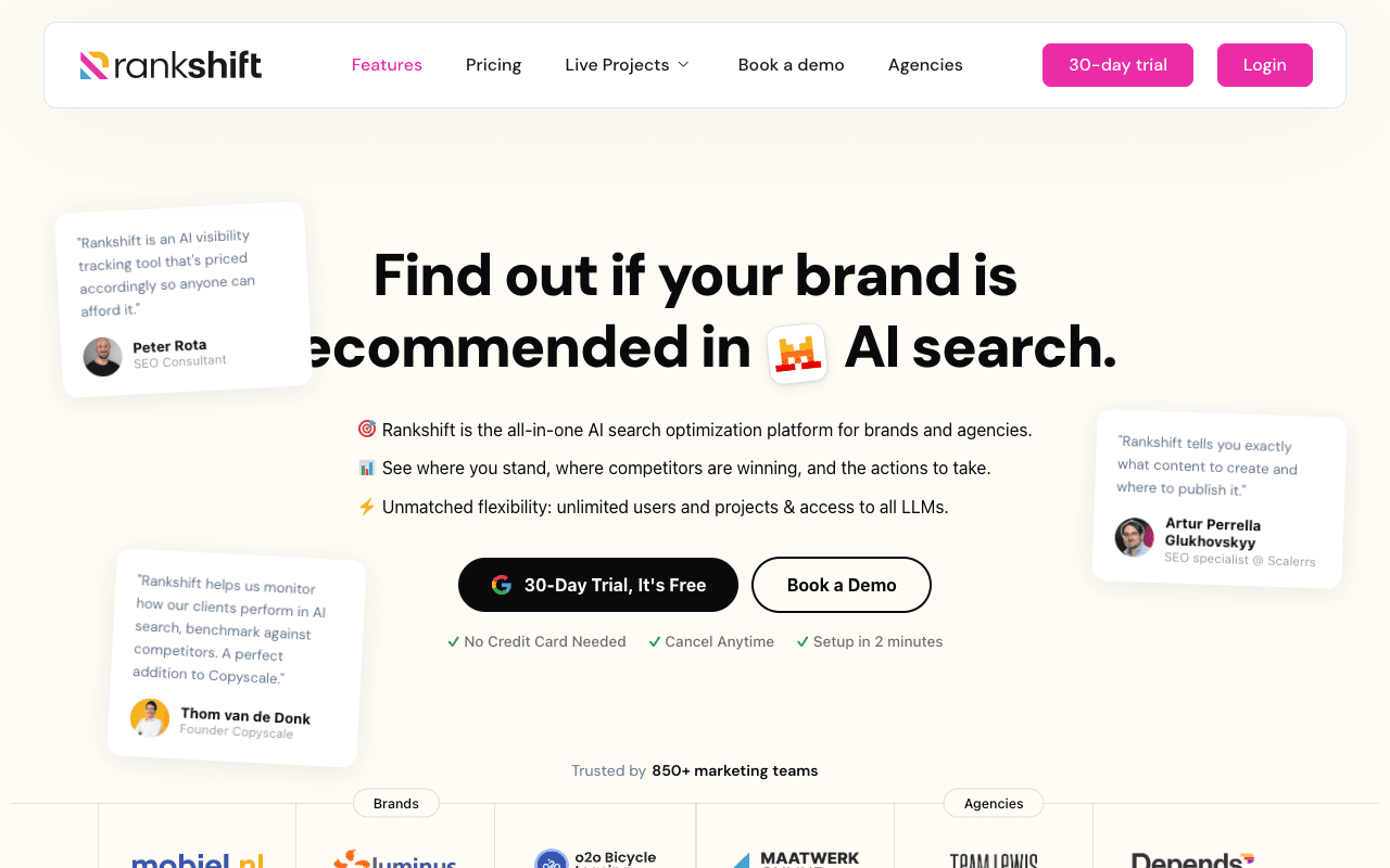 Rankshift website screenshot