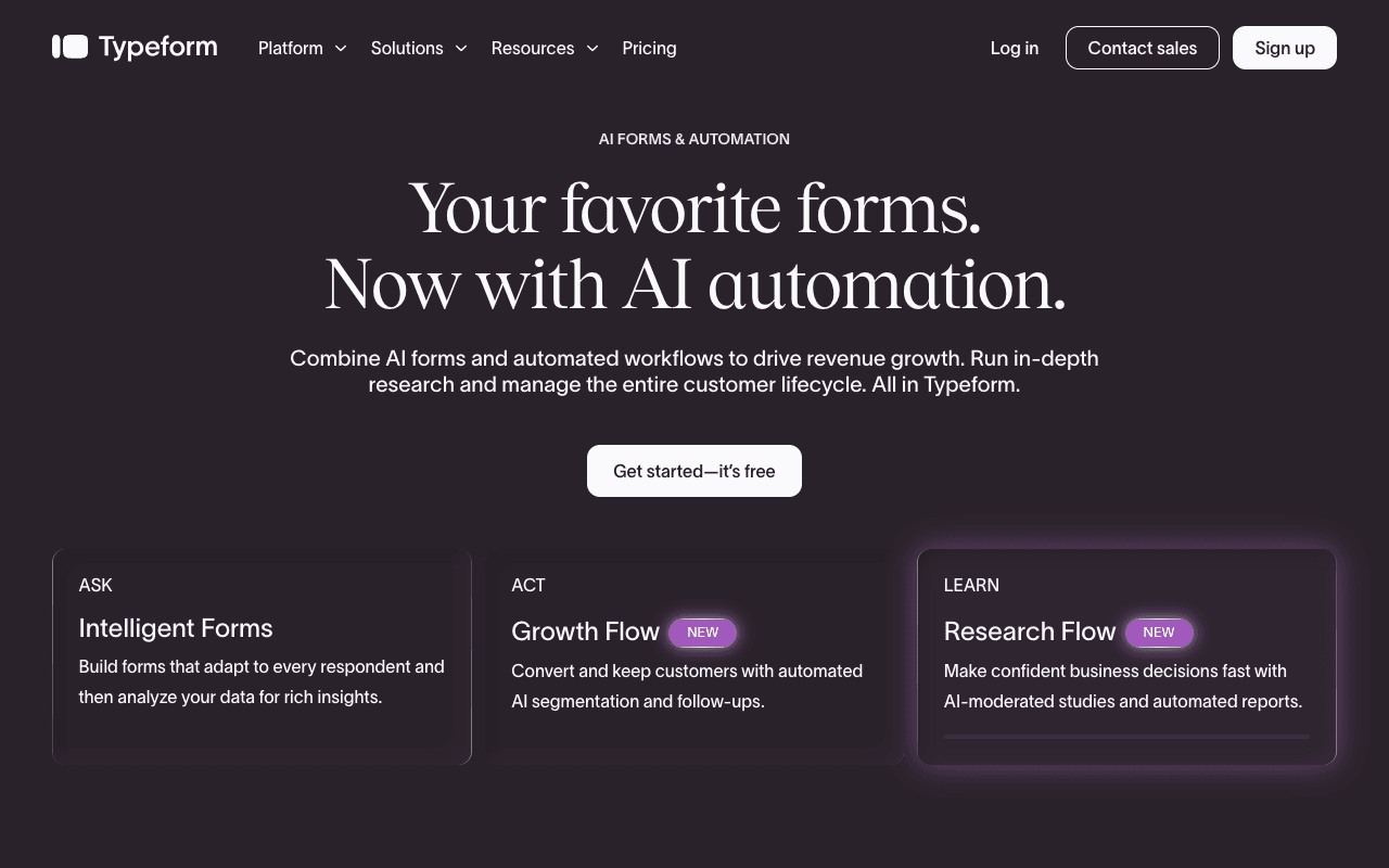 Typeform website screenshot