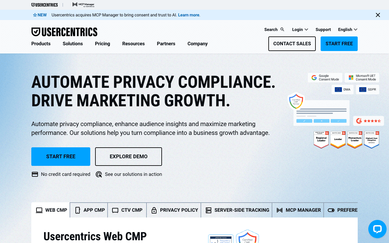 Usercentrics website screenshot