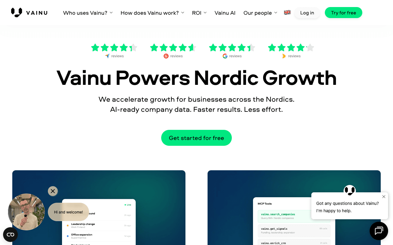 Vainu website screenshot