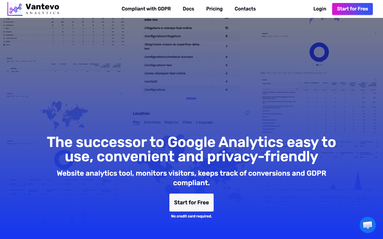 Vantevo Analytics website screenshot