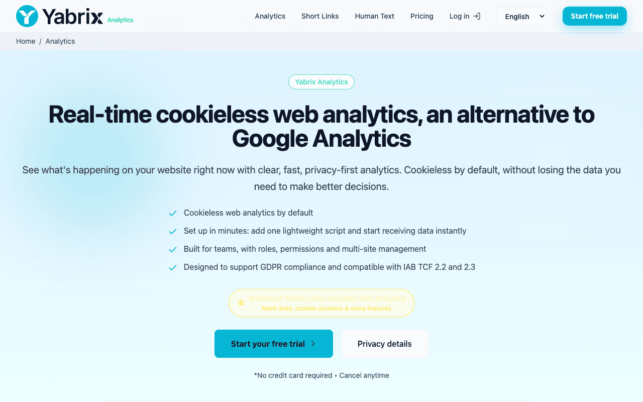 Yabrix Analytics website screenshot